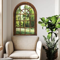 realistic 3d fake window wall decor with removable plant wall stickers – peel & stick home wall decals for living room,