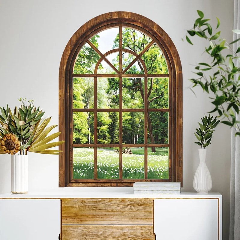 Realistic 3D Fake Window Wall Decor With Removable Plant Wall Stickers Peel Stick Home Wall Decal 1