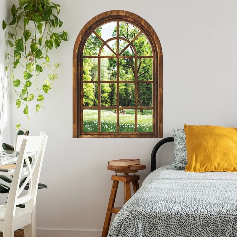 Realistic 3D Fake Window Wall Decor With Removable Plant Wall Stickers Peel Stick Home Wall Decal 2