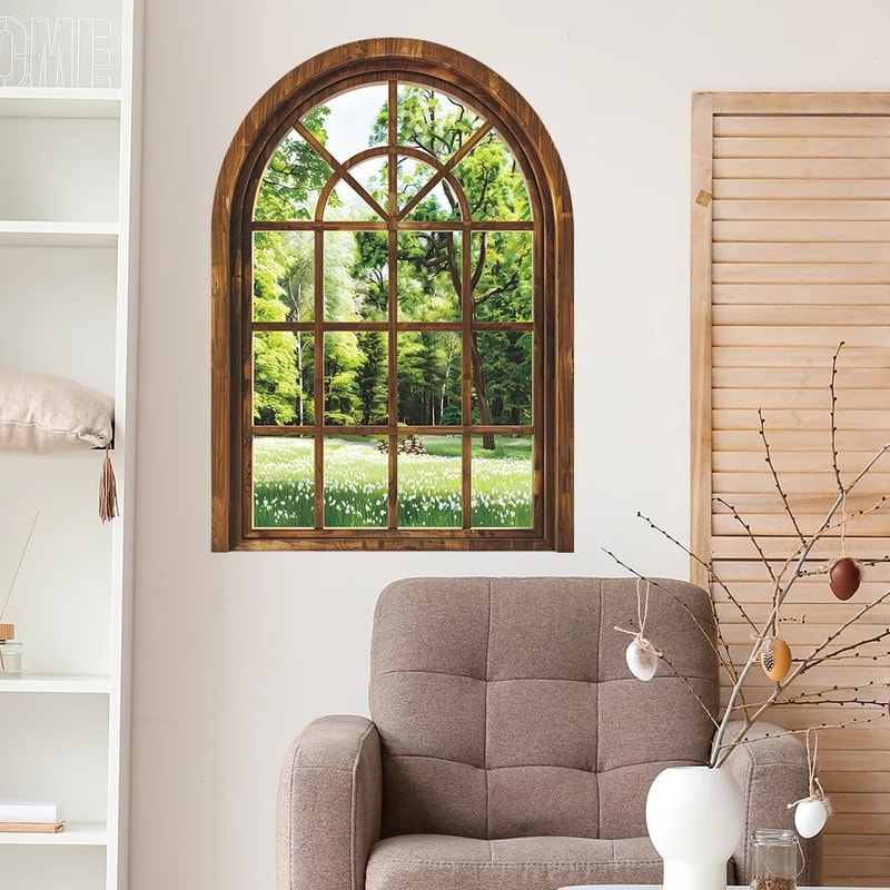 Realistic 3D Fake Window Wall Decor With Removable Plant Wall Stickers Peel Stick Home Wall Decal 3