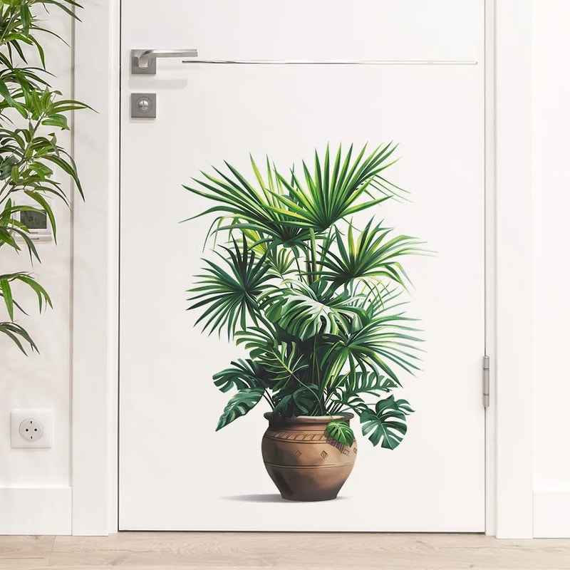 Green Potted Plant Wall Sticker Self Adhesive 3D Plant Wall Decal For Fresh Green Wall Decor 2