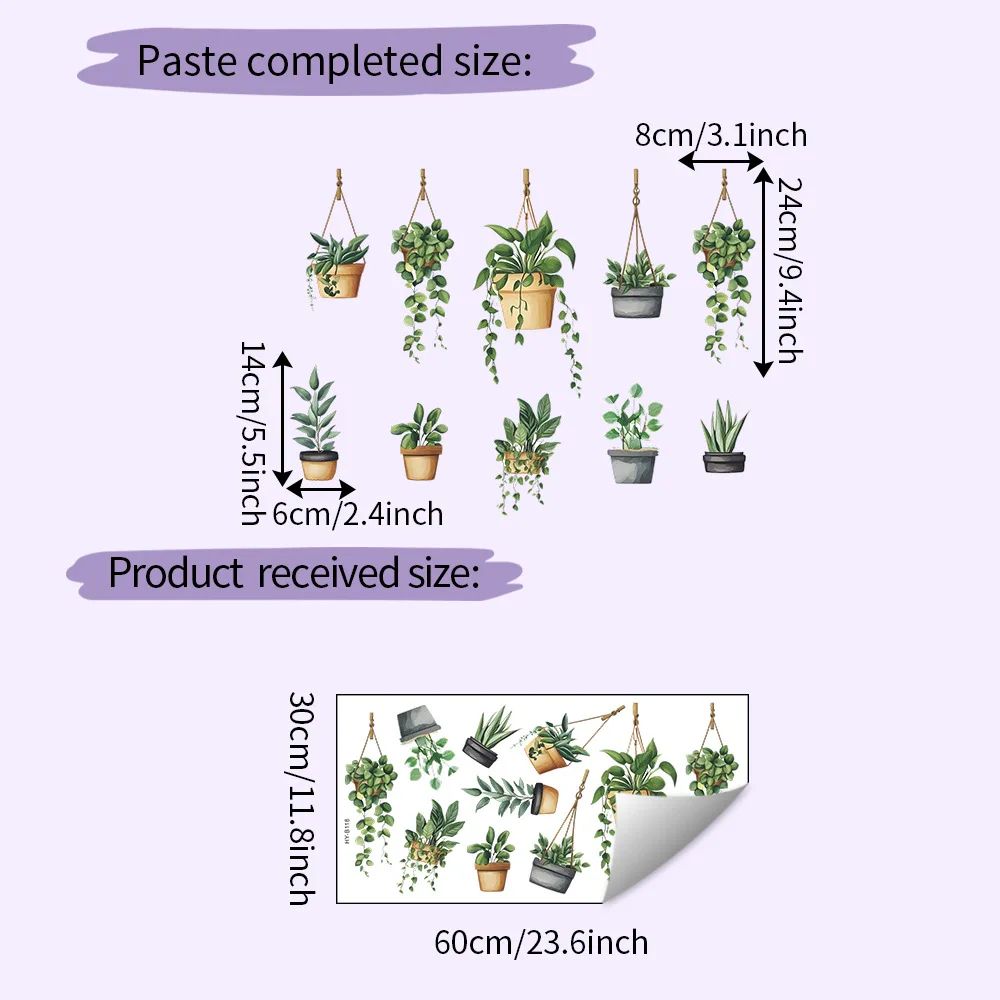 Hanging Potted Plant Window Clings Set Reusable Removable Window Stickers For Fresh Botanical Deco 5