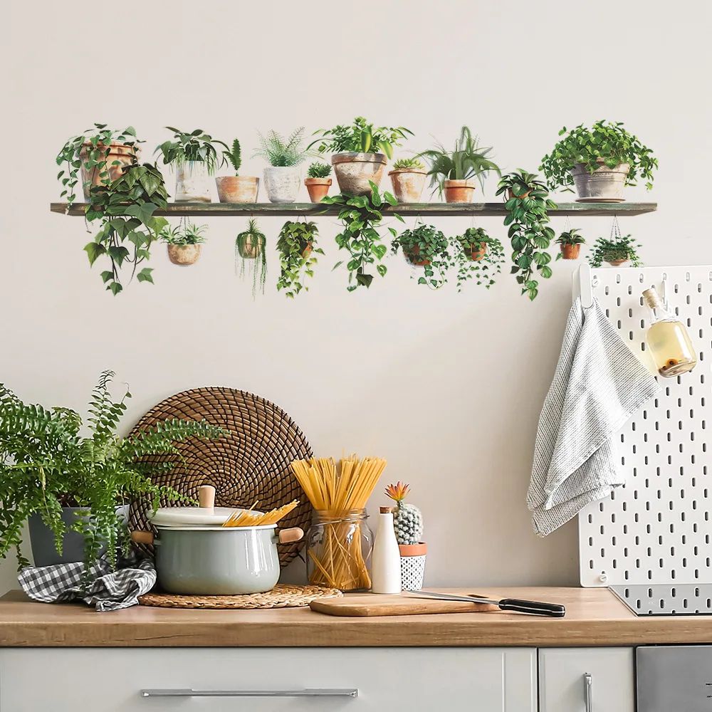 Cartoon Flower Shelf Wall Stickers Peel And Stick Removable Wall Decals For Bedroom Living Room 0