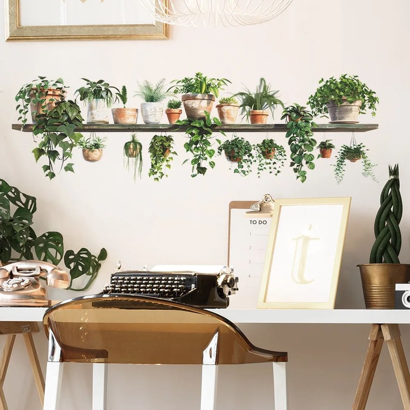 Cartoon Flower Shelf Wall Stickers Peel And Stick Removable Wall Decals For Bedroom Living Room 1