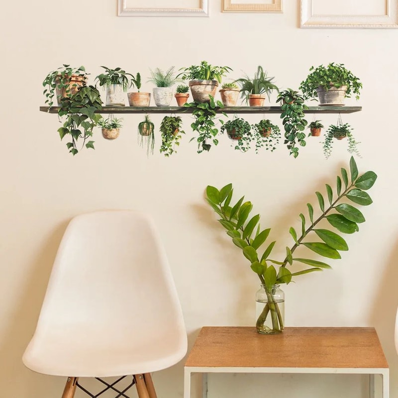 Cartoon Flower Shelf Wall Stickers Peel And Stick Removable Wall Decals For Bedroom Living Room 2