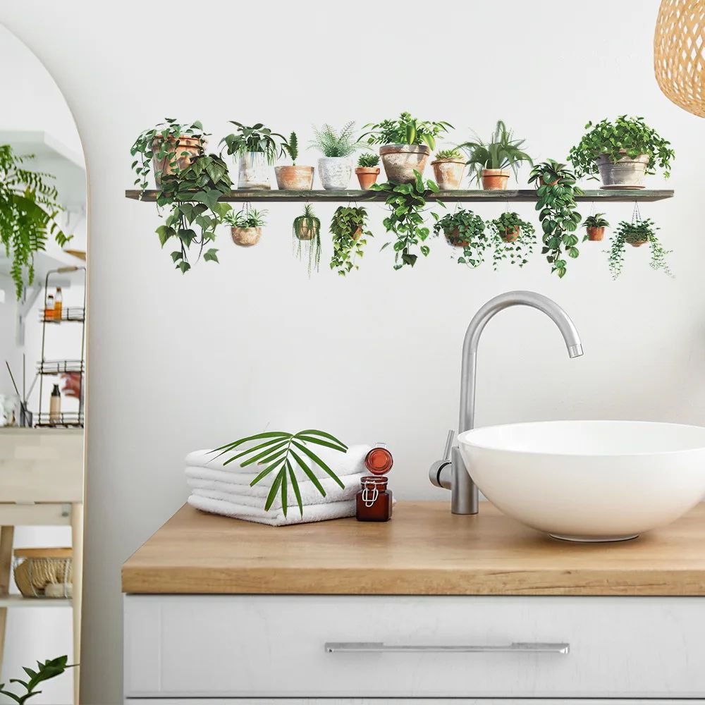 Cartoon Flower Shelf Wall Stickers Peel And Stick Removable Wall Decals For Bedroom Living Room 3