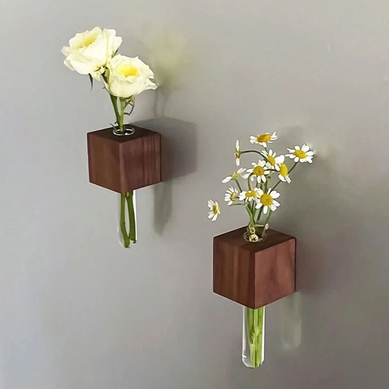 Wooden Magnetic Test Tube Vase For Fridge Decor Mini Bud Vase Fridge Magnet Flower Vase 0