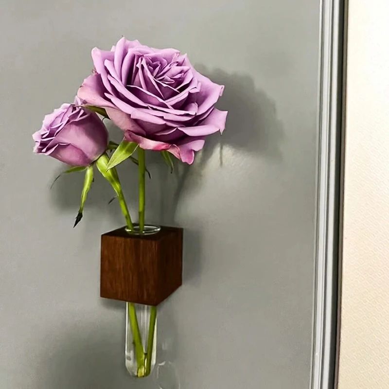 Wooden Magnetic Test Tube Vase For Fridge Decor Mini Bud Vase Fridge Magnet Flower Vase 3