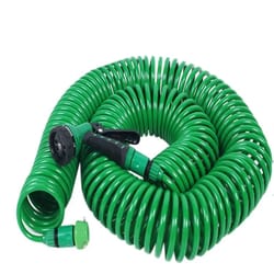 eva recoil coiled garden hose with 8-function sprayer - lightweight recoil garden hose for pet bathing & car washing