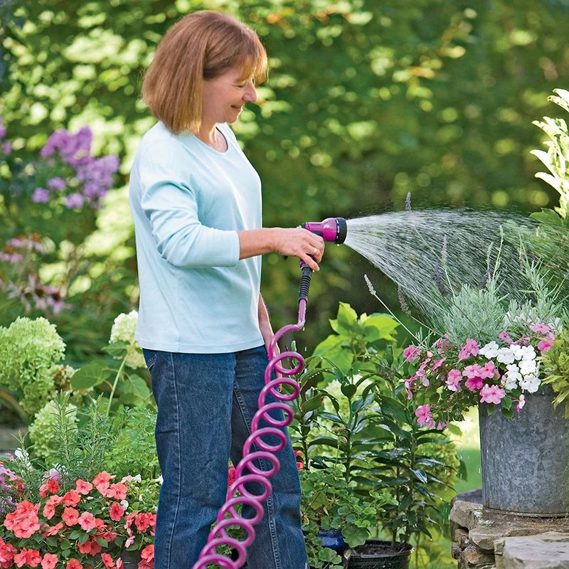 EVA Recoil Coiled Garden Hose With 8Function Sprayer Lightweight Recoil Garden Hose For Pet Bathin 1