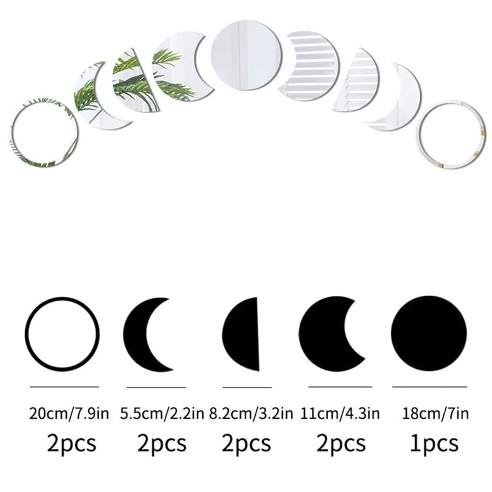 Moon Phase Mirror Wall Stickers Set 9Piece Acrylic Mirror Decals 2