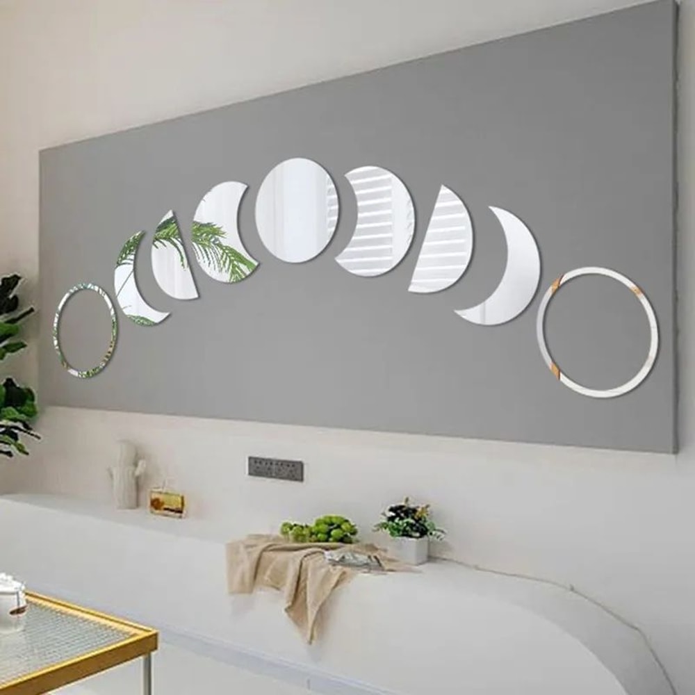 Moon Phase Mirror Wall Stickers Set 9Piece Acrylic Mirror Decals 3