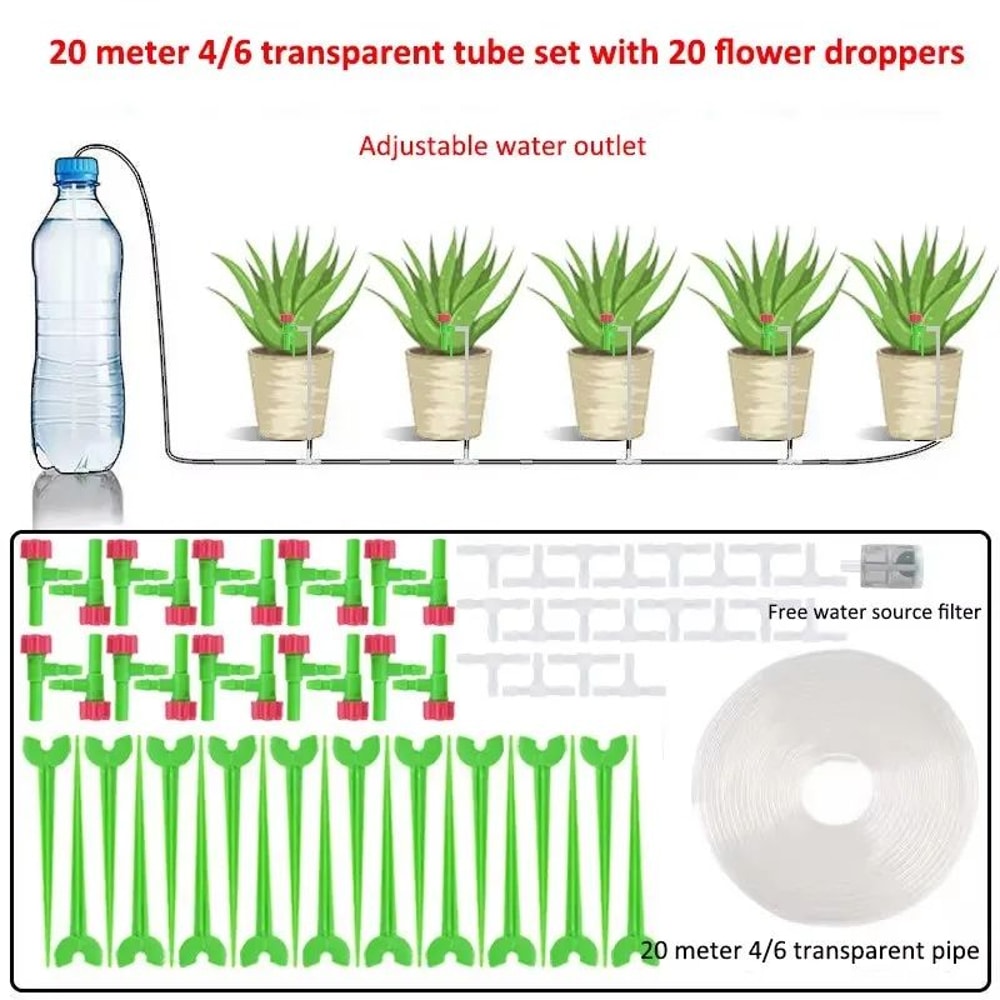 Garden Adjustable Drip Irrigation Kit With Regulating Valve 47mm Irrigation Hose Micro Drippers For 16