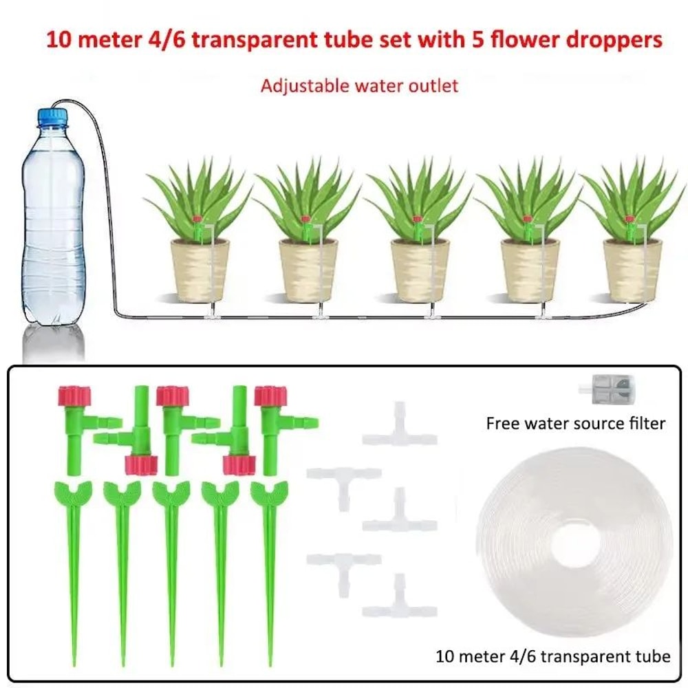 Garden Adjustable Drip Irrigation Kit With Regulating Valve 47mm Irrigation Hose Micro Drippers For 10