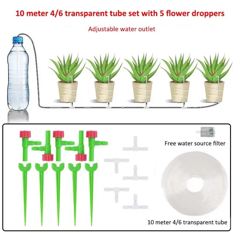 Garden Adjustable Drip Irrigation Kit With Regulating Valve 47mm Irrigation Hose Micro Drippers For 10