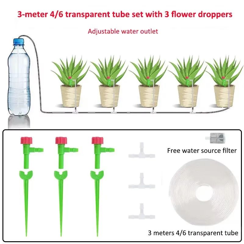 Garden Adjustable Drip Irrigation Kit With Regulating Valve 47mm Irrigation Hose Micro Drippers For 9