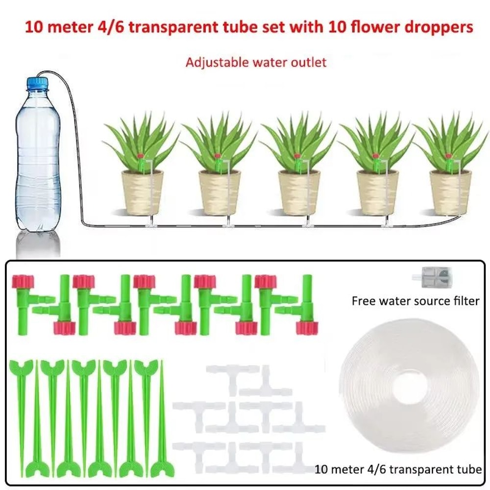 Garden Adjustable Drip Irrigation Kit With Regulating Valve 47mm Irrigation Hose Micro Drippers For 12