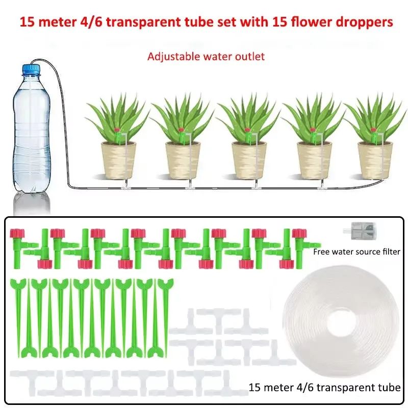 Garden Adjustable Drip Irrigation Kit With Regulating Valve 47mm Irrigation Hose Micro Drippers For 13