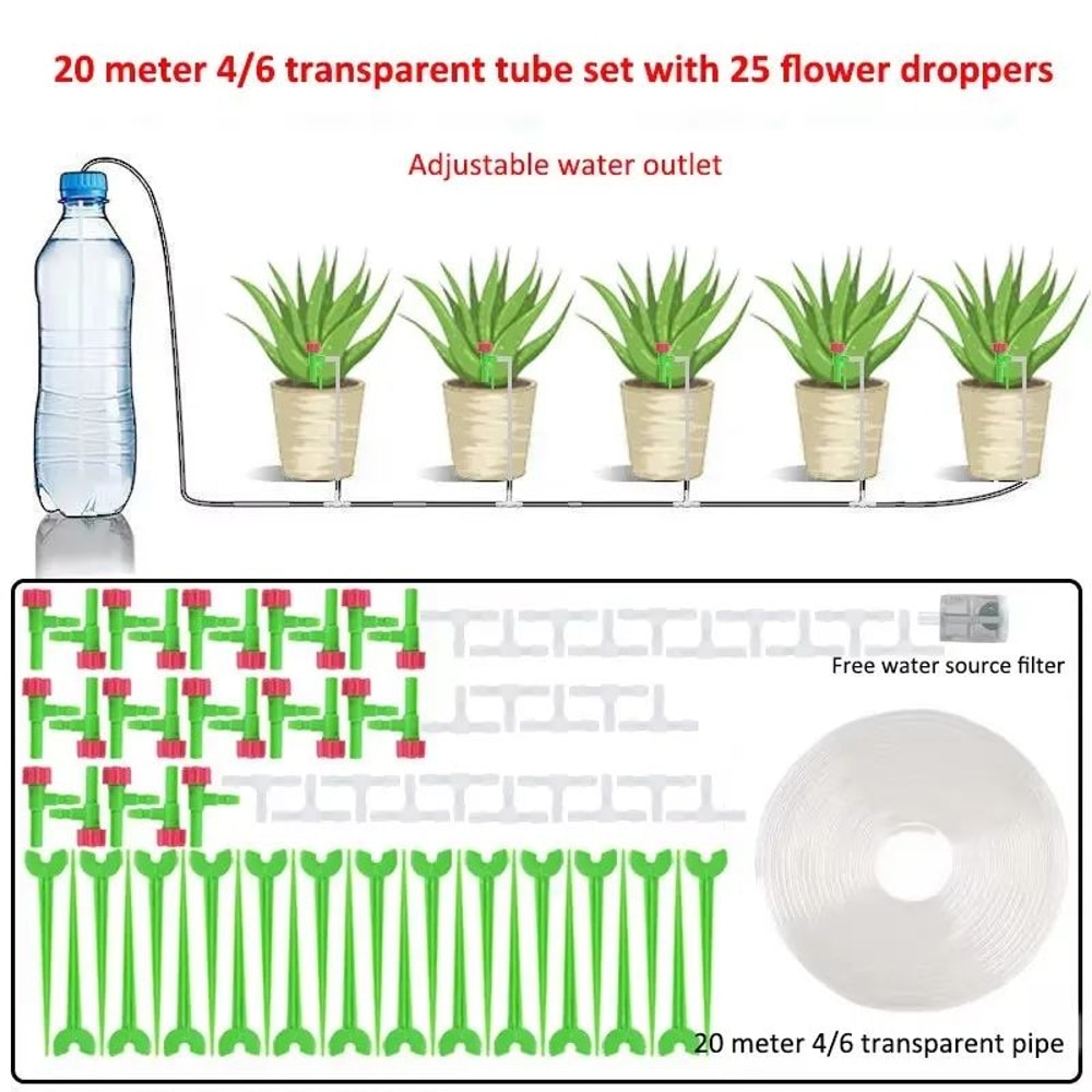 Garden Adjustable Drip Irrigation Kit With Regulating Valve 47mm Irrigation Hose Micro Drippers For 18