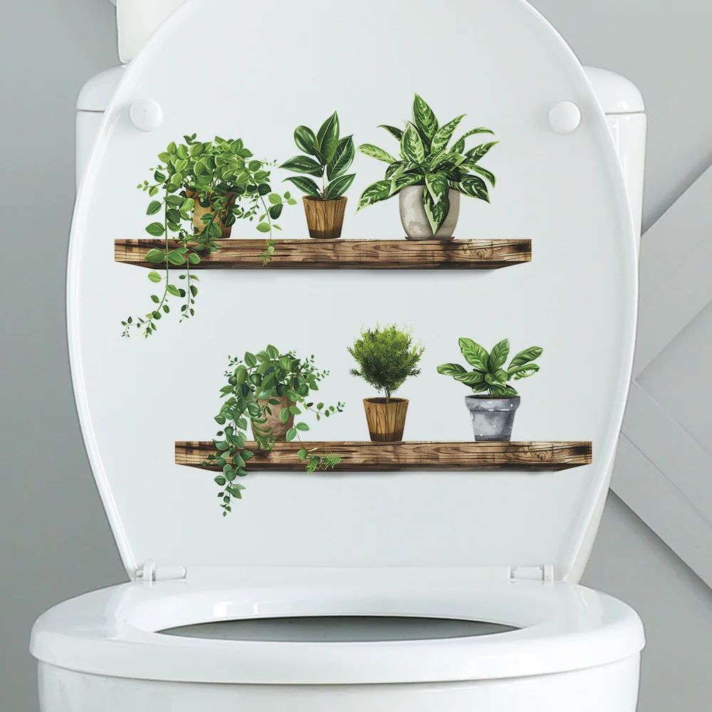 Green Potted Plant Shelf Peel And Stick Wall Decor Sticker For Bathroom Toilet Living Room 0