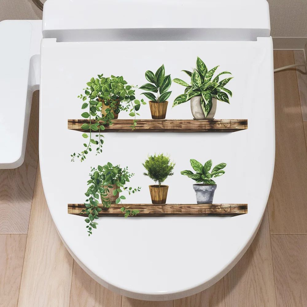Green Potted Plant Shelf Peel And Stick Wall Decor Sticker For Bathroom Toilet Living Room 1