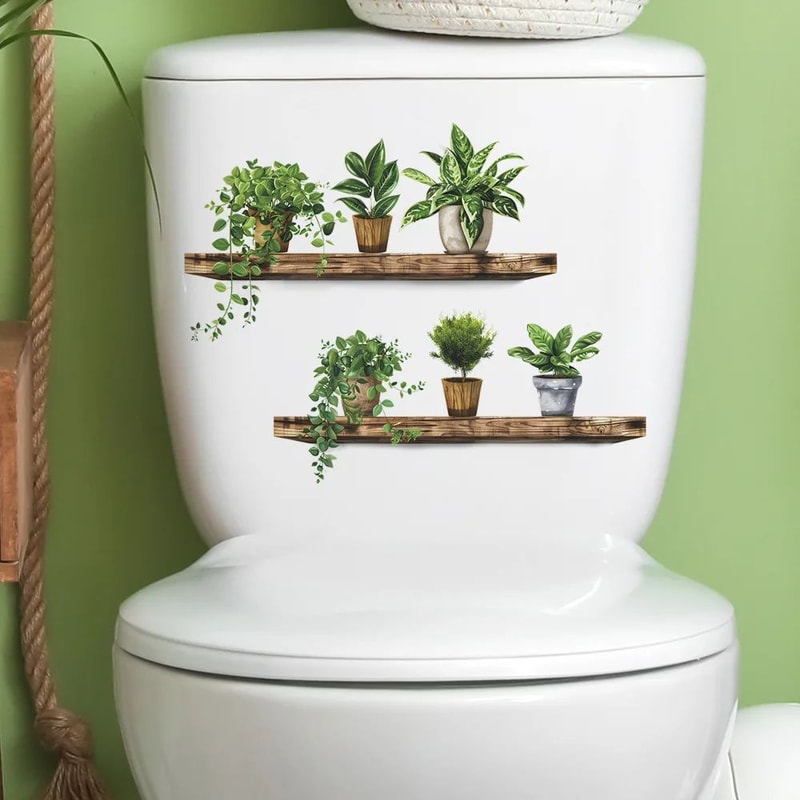 Green Potted Plant Shelf Peel And Stick Wall Decor Sticker For Bathroom Toilet Living Room 2