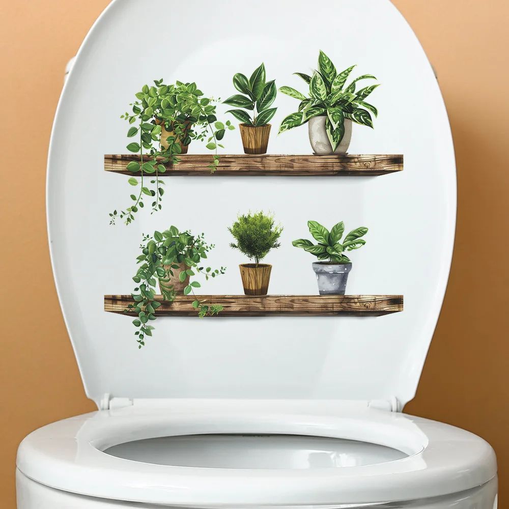 Green Potted Plant Shelf Peel And Stick Wall Decor Sticker For Bathroom Toilet Living Room 3