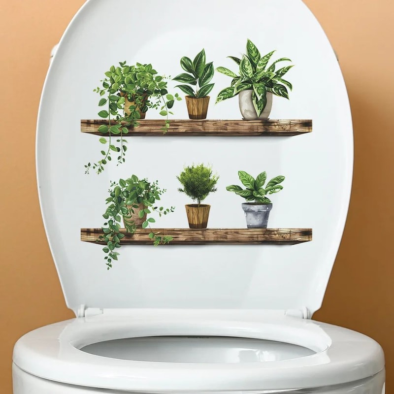Green Potted Plant Shelf Peel And Stick Wall Decor Sticker For Bathroom Toilet Living Room 3