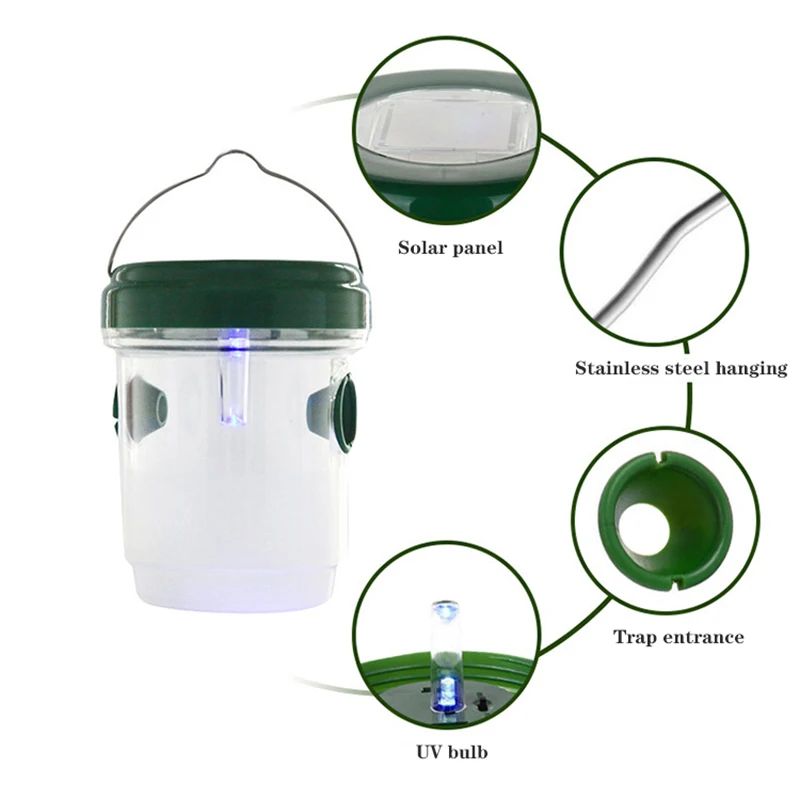 Solar LED Solar Wasp Trap Outdoor Fruit Fly Trap Reusable Hanging Insect Catcher For Garden Orch 4