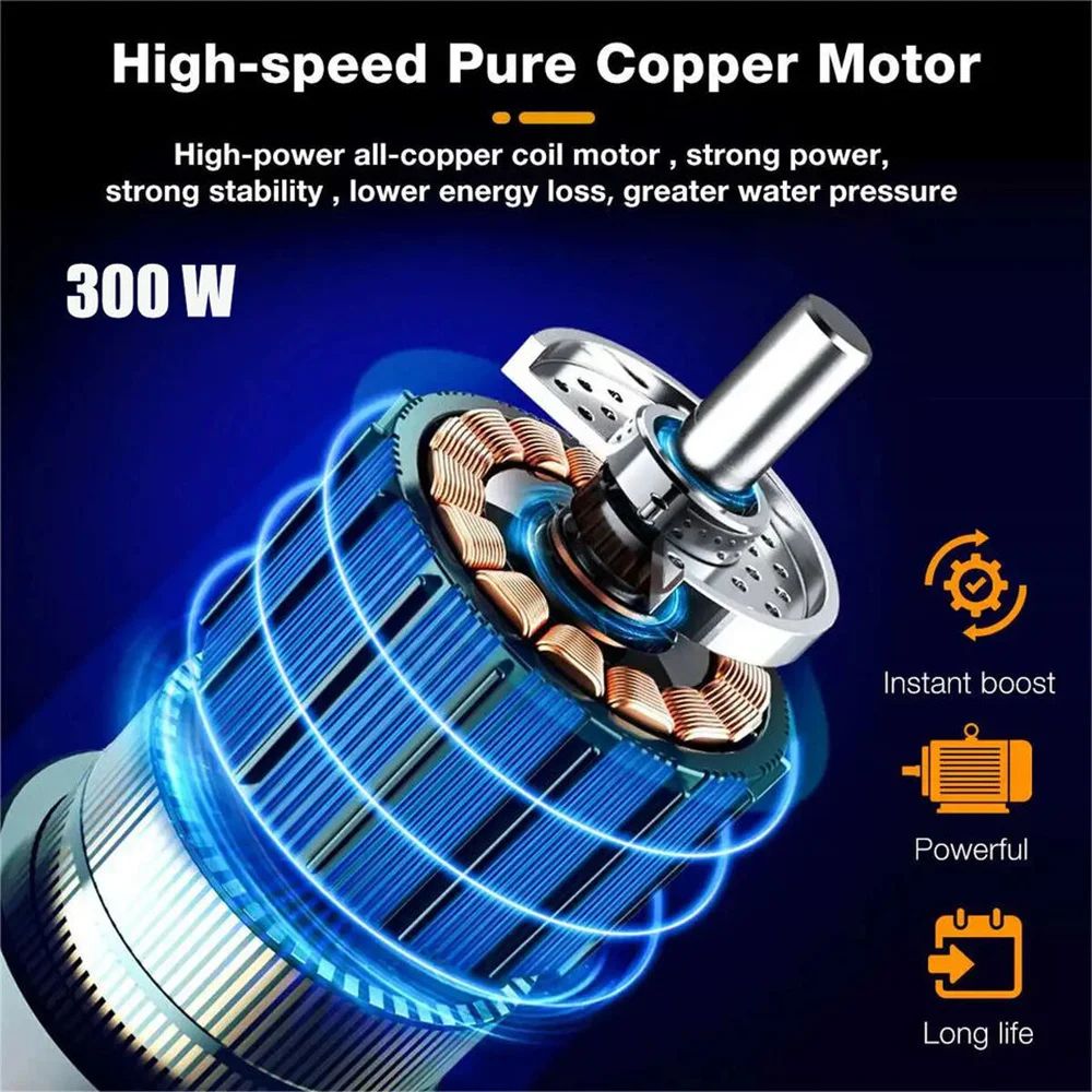 300W 30Bar Cordless Pressure Washer With Foam Bottle 12000mAh Portable Car Wash Gun 1