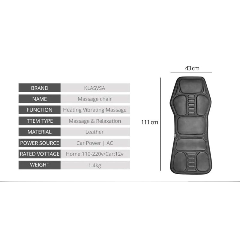 KLASVSA DualMode Electric Back Massager Heated Massage Cushion With Vibration Full Back Neck Lum 8