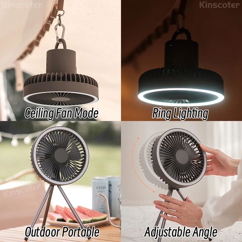 AllInOne Rechargeable Portable Camping Fan With Power Bank LED Light 10000 MAh 2