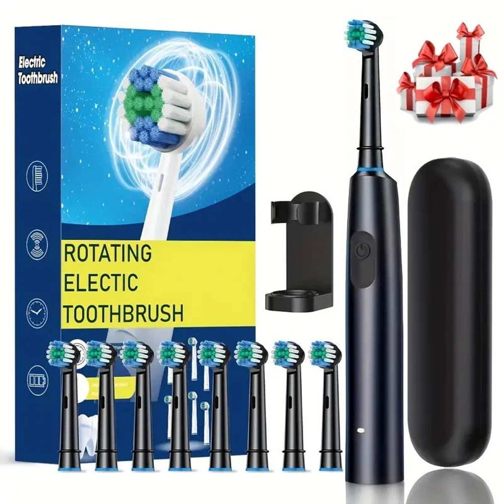 Premium Rotating Rechargeable Electric Toothbrush With 8 Soft Brush Heads Deep Clean Oral Care For 0