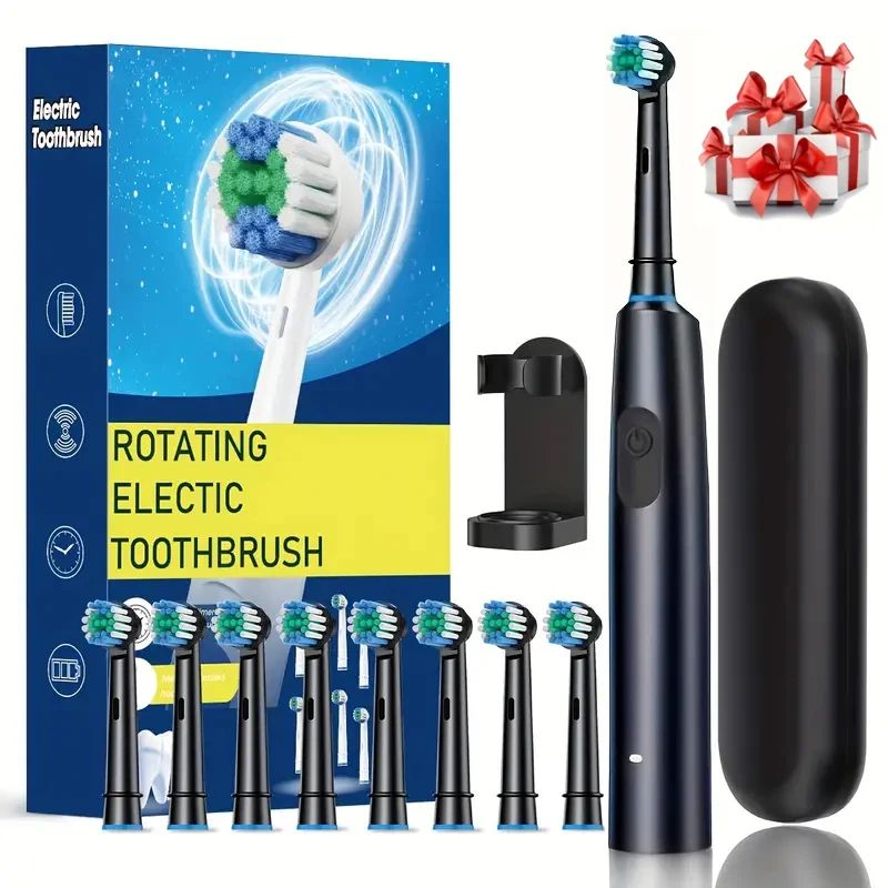 Premium Rotating Rechargeable Electric Toothbrush With 8 Soft Brush Heads Deep Clean Oral Care For 0