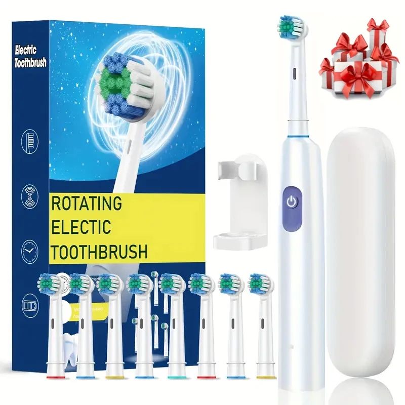 Premium Rotating Rechargeable Electric Toothbrush With 8 Soft Brush Heads Deep Clean Oral Care For 1