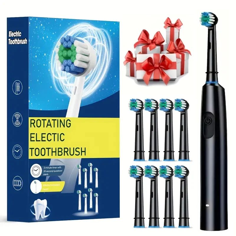 Premium Rotating Rechargeable Electric Toothbrush With 8 Soft Brush Heads Deep Clean Oral Care For 7