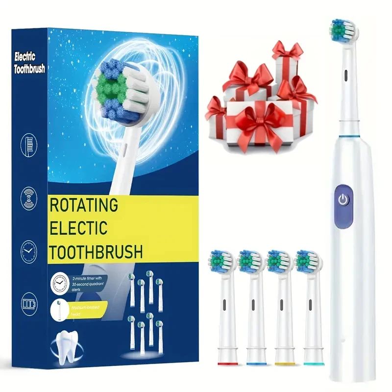 Premium Rotating Rechargeable Electric Toothbrush With 8 Soft Brush Heads Deep Clean Oral Care For 9