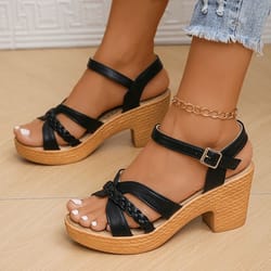 braided chunky platform gladiator sandals for women – summer ankle strap heels
