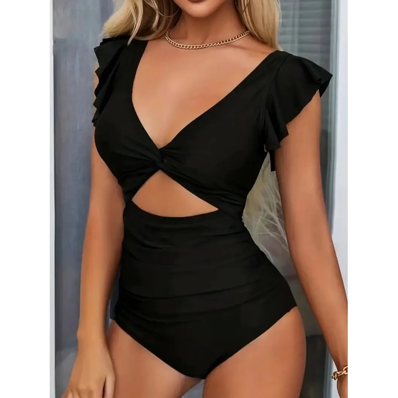 Sculpt Shine Mesh OnePiece Swimsuit Backless VNeck Tummy Control HighCut Swimwear 0