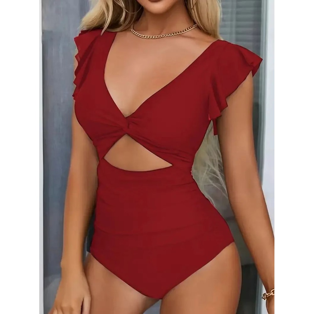 Sculpt Shine Mesh OnePiece Swimsuit Backless VNeck Tummy Control HighCut Swimwear 4