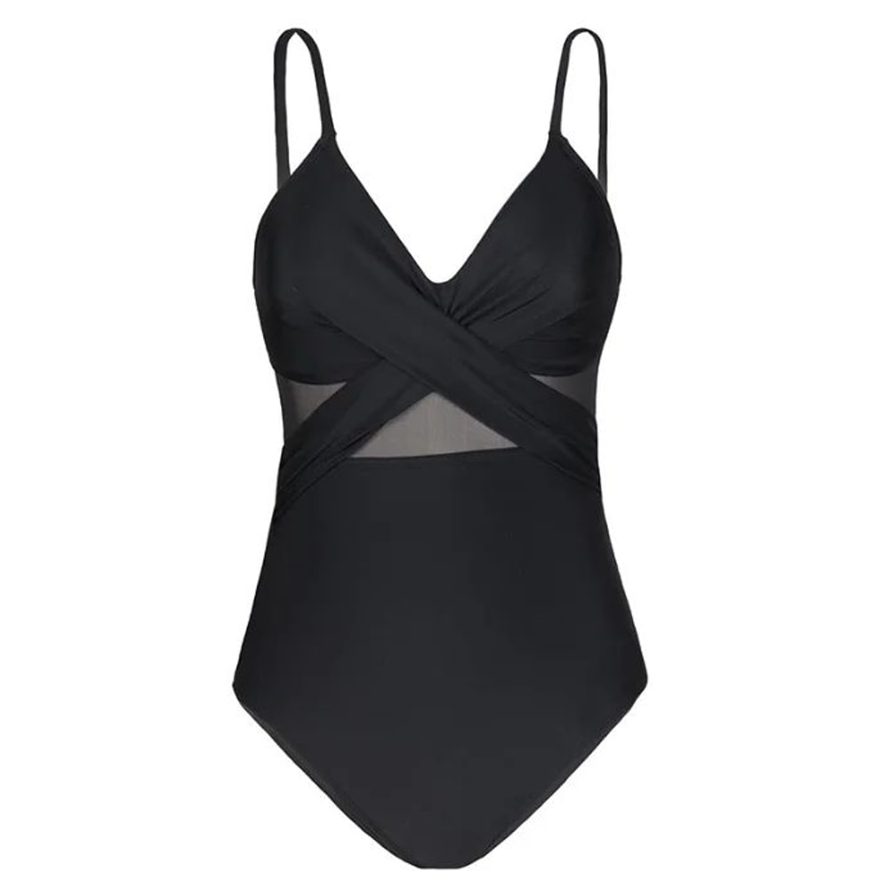 Sculpt Shine Mesh OnePiece Swimsuit Backless VNeck Tummy Control HighCut Swimwear 12