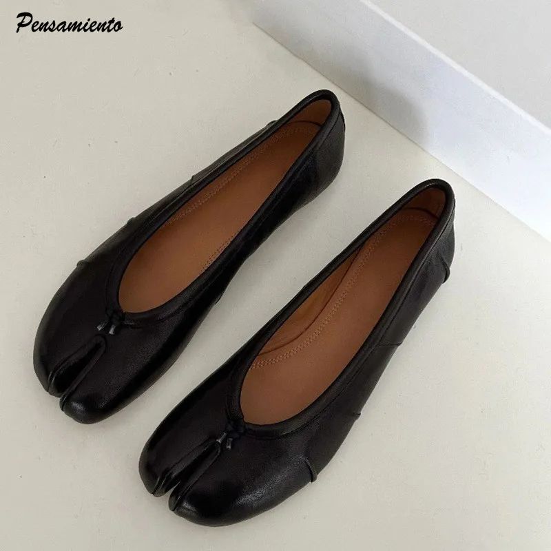 Soft Leather SplitToe Tabi Ballet Flats Comfortable Casual Walking Loafers For Women 0