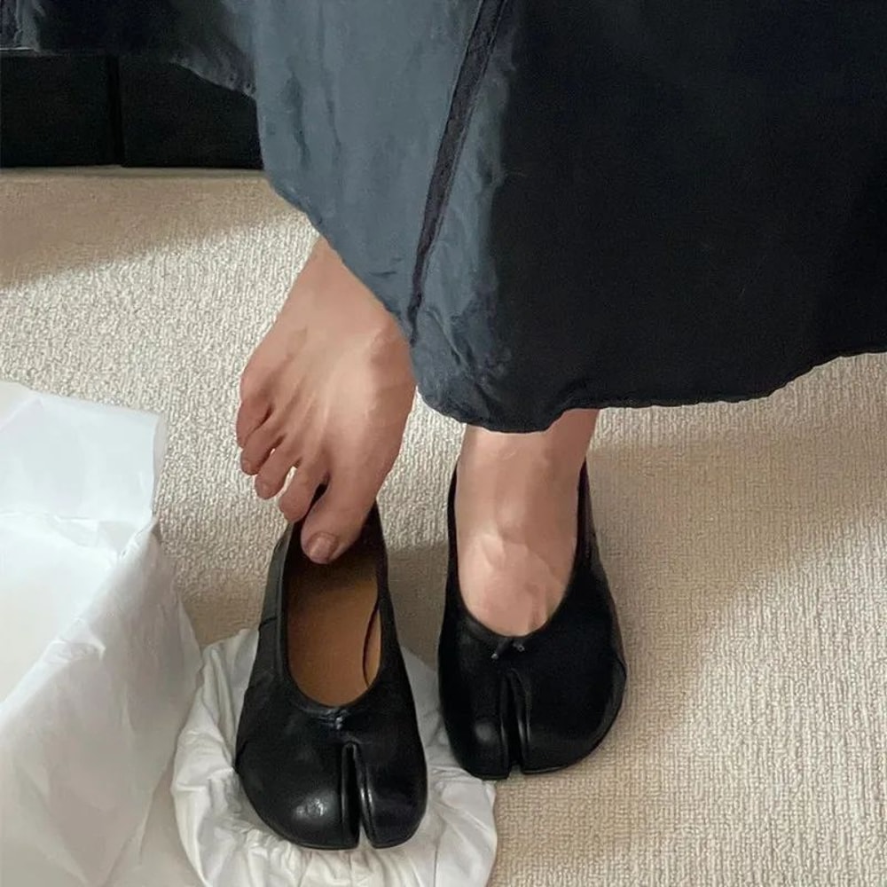 Soft Leather SplitToe Tabi Ballet Flats Comfortable Casual Walking Loafers For Women 4