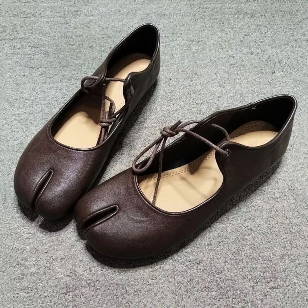 Soft Leather SplitToe Tabi Ballet Flats Comfortable Casual Walking Loafers For Women 11