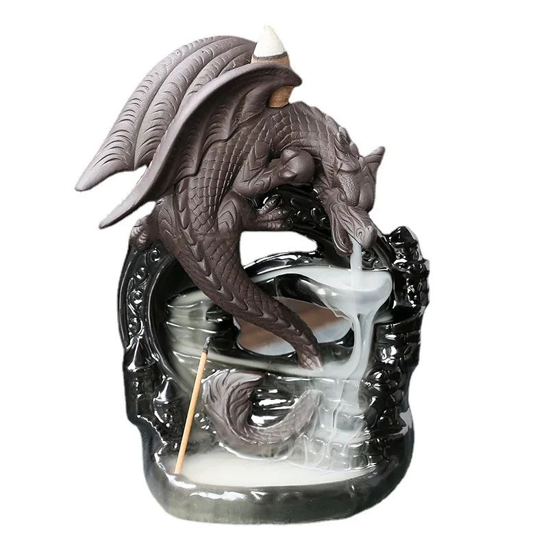 Vintage Dragon Smoke Waterfall Incense Holder Ceramic Backflow Aromatherapy Tabletop Decor 4