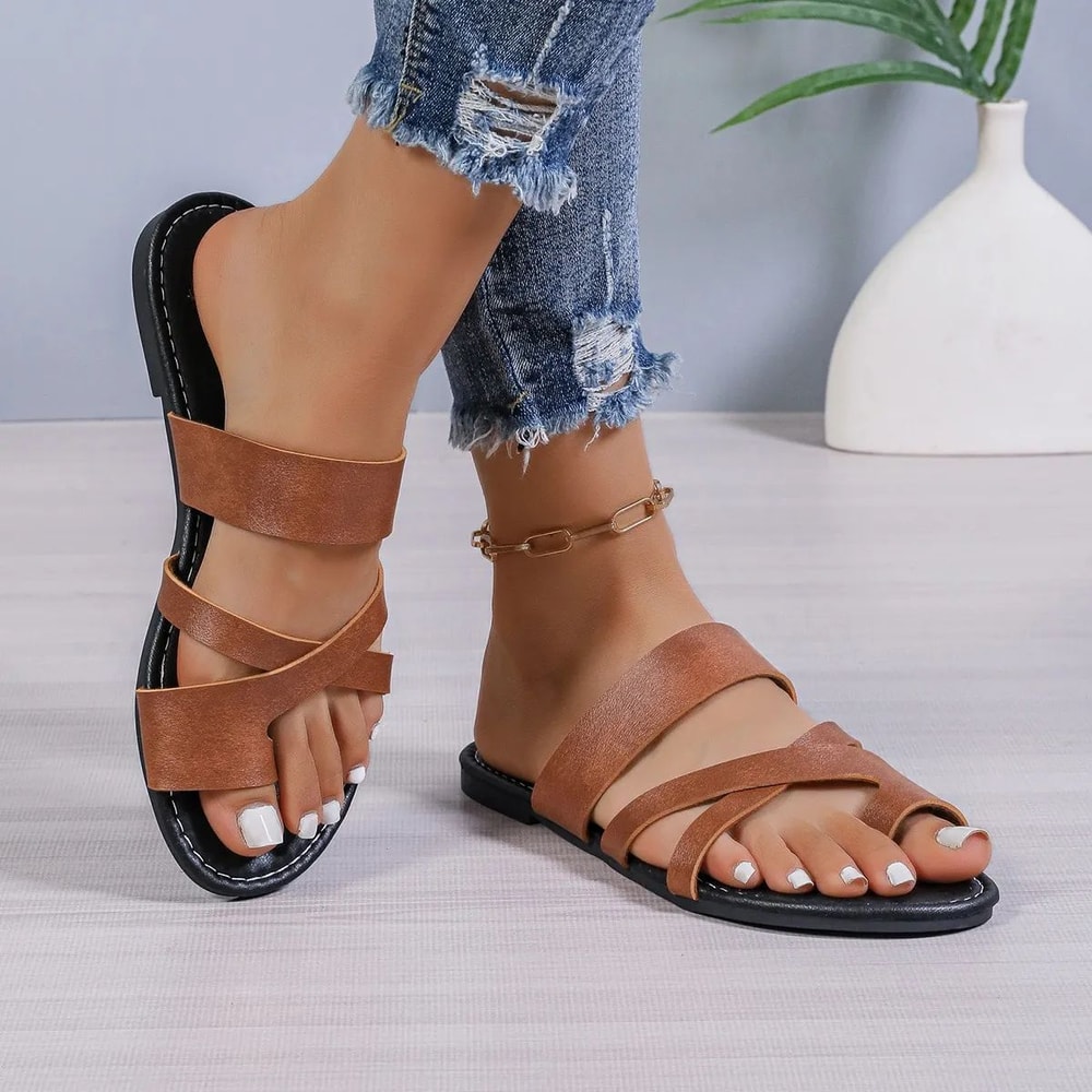 Square Toe Cross Strap Flat Sandals For Women Minimalist Womens Summer Sandals For Beach Everyday 12