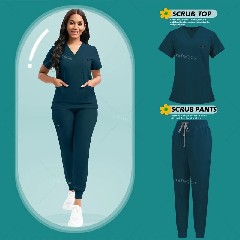 Stretch Nursing Scrubs Set For Women Breathable Medical Scrubs Top Jogger Pants 10