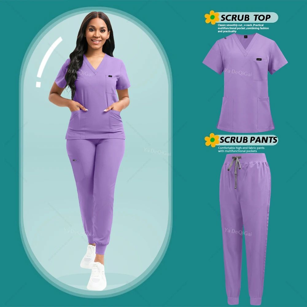 Stretch Nursing Scrubs Set For Women Breathable Medical Scrubs Top Jogger Pants 11