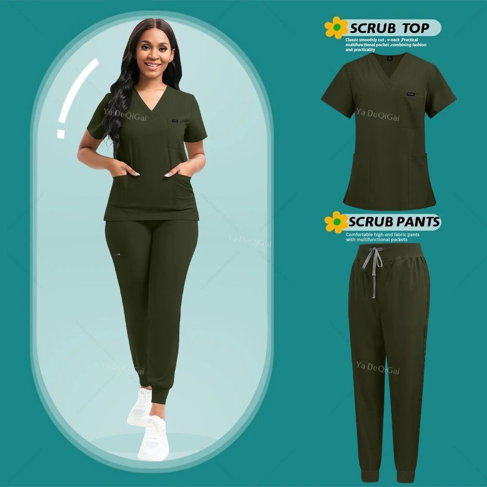 Stretch Nursing Scrubs Set For Women Breathable Medical Scrubs Top Jogger Pants 12