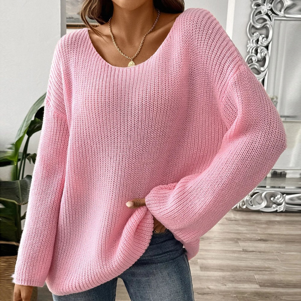 Chic Womens Off Shoulder Sweater With Flare Sleeves Loose Knit Pullover Top 3